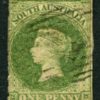 South Australia - 1859 1d YELLOW-GREEN Star Wmk Wmk  SG 14 Cv £65 [D2435]