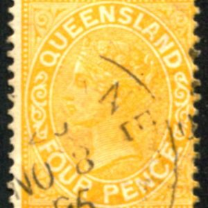 Queensland - 1890 4d YELLOW Wmk W6 Wmk SG 193 Cv $4 [D4842]