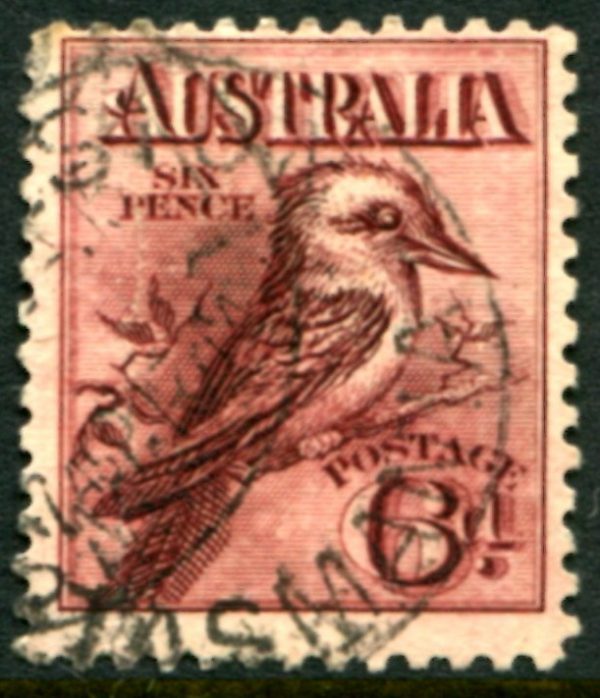 AUSTRALIA - 1914 Engraved 6d CLARET Engraved SG 18 FU Cv $55 [D5167]