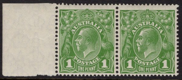 AUSTRALIA - 1928 KGV SM Wmk 1d 'GREEN' SG95var MNH Cv $90 [D5192]
