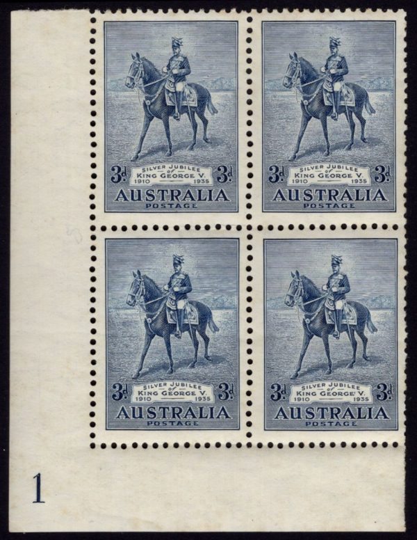 AUSTRALIA  - 1935 3d BLUE Jubilee  SG 157var MNH Cv $150 [D5314]