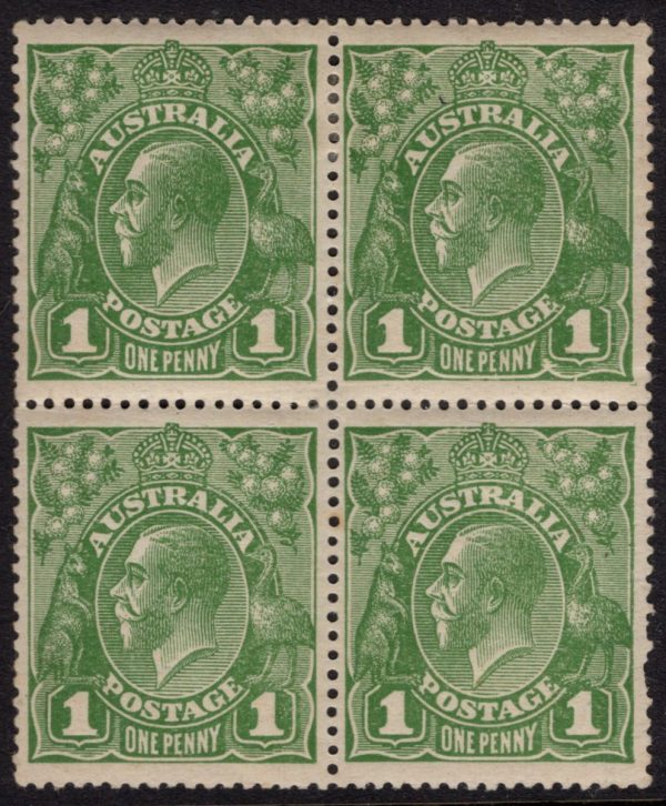 AUSTRALIA - 1924 KGV NO Wmk 1d 'GREEN' SG83var MLH/MNH Cv $160 [D5543]