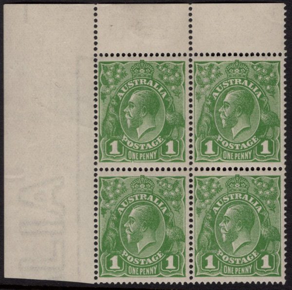 AUSTRALIA - 1924 KGV Single Wmk 1d 'GREEN' SG83var MNH Cv $130 [D5546]