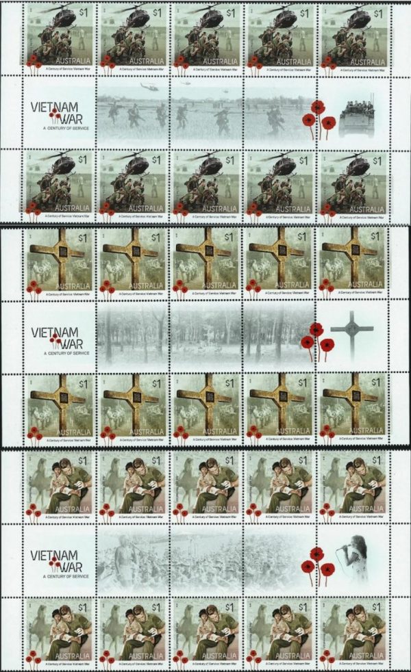 AUSTRALIA - 2016 'CENTENARY OF SERVICE - Vietnam War' Set of 5 Gutter strips MNH [E3880]