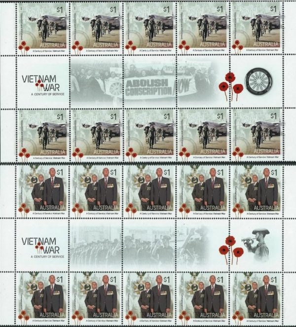 AUSTRALIA - 2016 'CENTENARY OF SERVICE - Vietnam War' Set of 5 Gutter strips MNH [E3880]