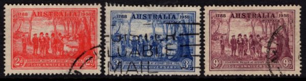 AUSTRALIA - 1937 NSW Sesqui. Cent. Set to 9d PURPLE SG 193/95 VFU Cv $15 [D5738]