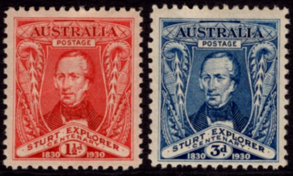 AUSTRALIA - 1930 STURT Set to 3d BLUE SG 117/18 MNH Cv $12 [D5744]