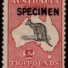 AUSTRALIA - 1919 ROO 3rd Wmk £2 'BLACK & RED' Specimen SG45s MLH Cv $600 [D5903]