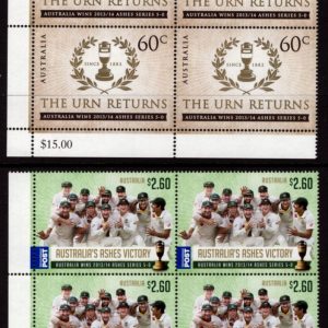 AUSTRALIA - 2014 'CRICKET - Ashes Victory' Corner Block pair MNH [D3617]