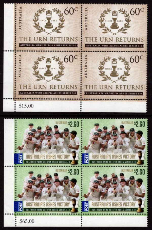 AUSTRALIA - 2014 'CRICKET - Ashes Victory' Corner Block pair MNH [D3617]