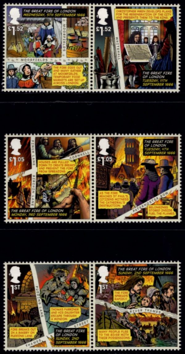 GREAT BRITAIN - 2016 'GREAT FIRE OF LONDON' Set of 6 MNH [D4092]