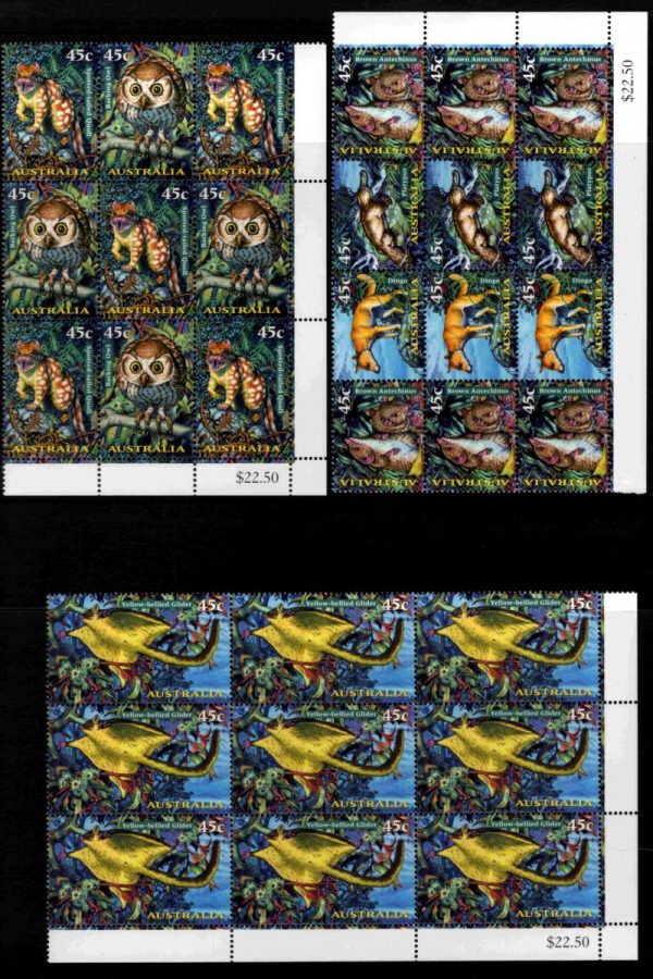 AUSTRALIA - 1997 'CREATURES OF THE NIGHT' Set of 6 in corner blocks MNH [D4197]