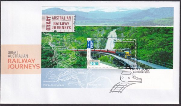 AUSTRALIA - 2010 'GREAT AUSTRALIAN RAILWAY JOURNEYS' Miniature Sheet First Day Cover [D7038]