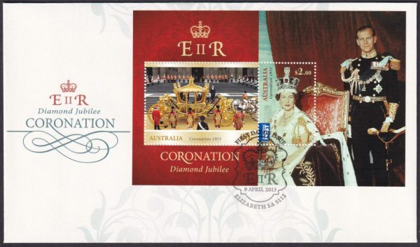 AUSTRALIA - 2013 'QEII DIAMOND JUBILEE CORONATION' Miniature Sheet First Day Cover [E1860]