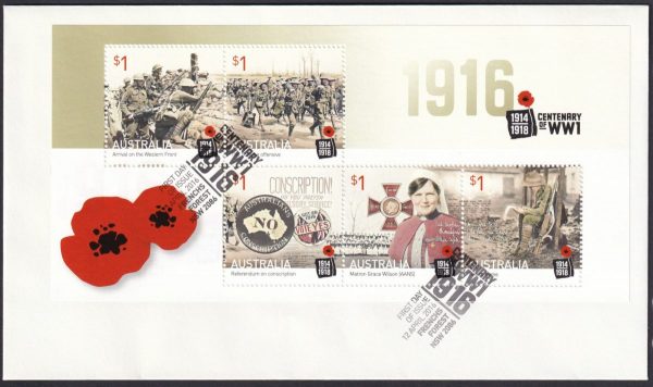 AUSTRALIA - 2016 'CENTENARY OF WWI' Miniature Sheet First Day Cover [E7872]