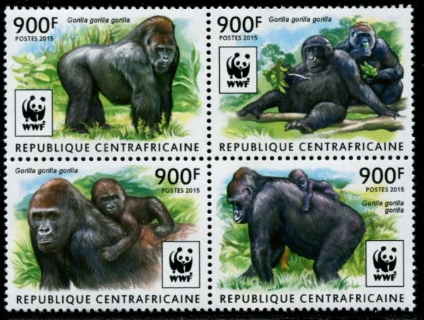 CENTRAL AFRICA - 2015 WWF 'WESTERN LOWLAND GORILLA' Block of 4 MNH E7181]