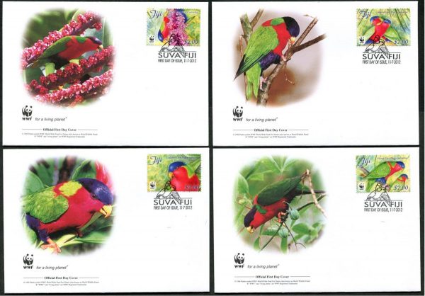 FIJI - 2012 WWF 'COLLARED LORY' Set- of 4 First Day Covers [E7676]