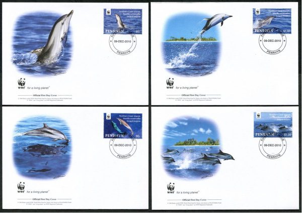 COOK ISLANDS - 2010 WWF 'STRIPED DOLPHIN' Set of 4 First Day Covers  [C4823]