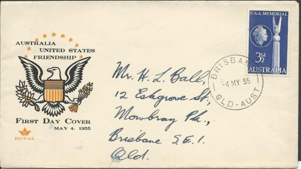 AUSTRALIA - 1955 'UNITED STATES FRIENDSHIP' First Day Cover [A4135]