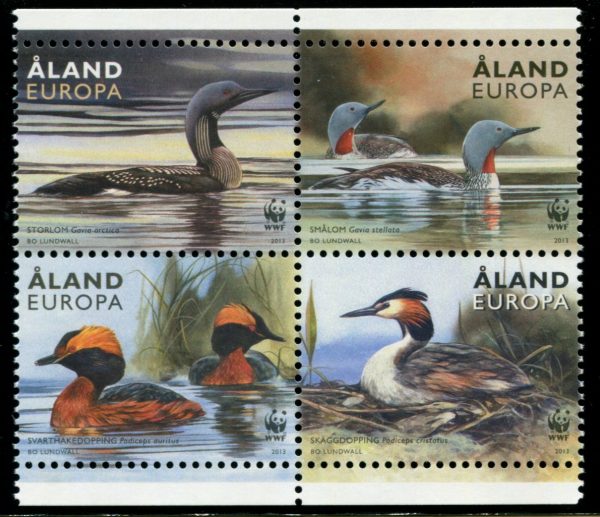 ALAND - 2013 WWF 'LOONS & GREBES' Set of 4 MNH [E6032]