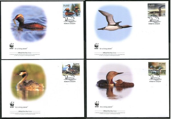 ALAND - 2013 WWF 'LOONS & GREBES IN ALAND' Set of 4 First Day Covers [E6053]