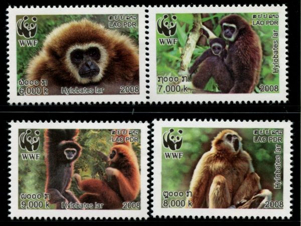 LAO - 2008 WWF 'WHITE-HANDED GIBBON' Set of 4 MNH [C4830]