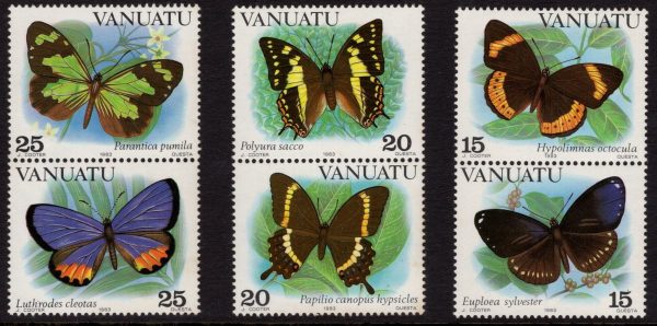 VANUATU - 1983 'BUTTERFLIES' Vertical Set of 6 MNH [D7789]