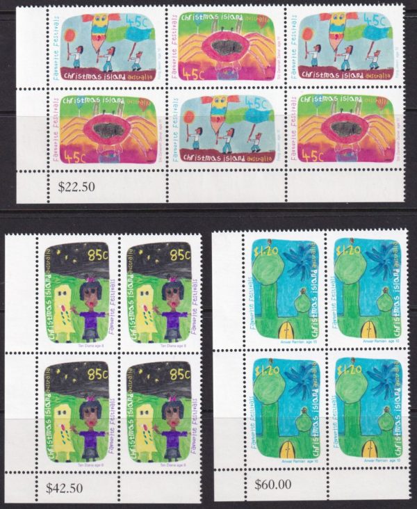 CHRISTMAS ISLAND - 1999 'FAVOURITE FESTIVALS' Set of 4 Corner Blocks MNH [D8194]