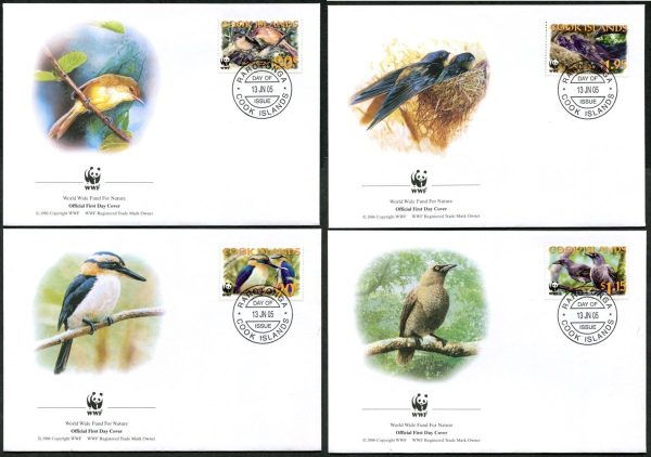 COOK ISLANDS - 2005 WWF 'BIRDS OF THE COOK ISLANDS' Set of 4 First Day Covers [E6051]