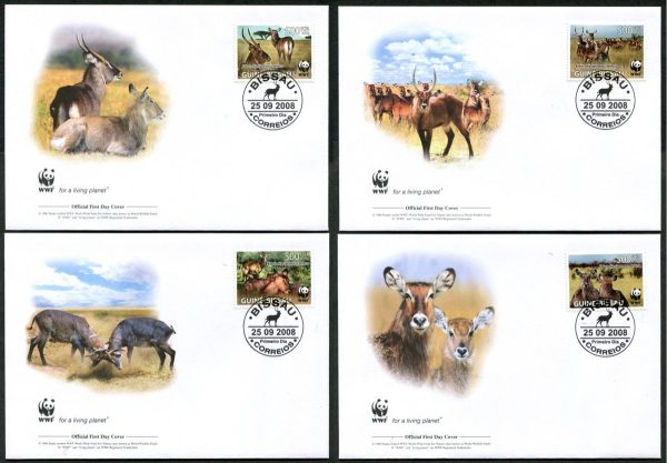 GUINE-BISSAU - 2008 WWF 'DEFASSA WATERBUCK' Set of 4 First Day Cover [C4591]
