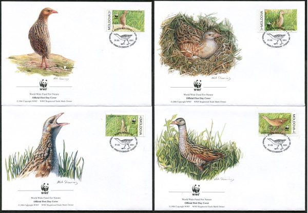 MOLDOVA - 2001 WWF 'CORNCRAKE' Set of 4 First Day Covers [C4552]