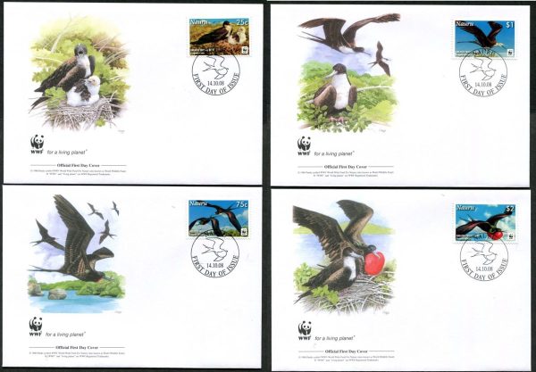 NAURU - 2008 WWF 'GREATER FRIGATEBIRD' Set of 4 First Day Covers [E7678]