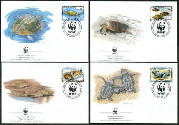 SAO TOME & PRINCIPE - 2001 WWF 'OLIVE RIDLEY TURTLE' Set of 4 First Day Covers [C4634]