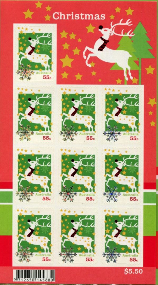 AUSTRALIA - 2012 'CHRISTMAS - Reindeer' Embellished Self Adhesive Sheet Mint [D8155]