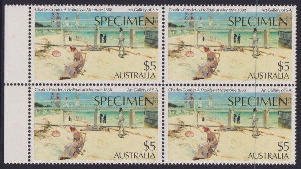 AUSTRALIA - 1984 $5 Mentone Painting Block x4 SG 779s MNH Cv £10 [D9056]