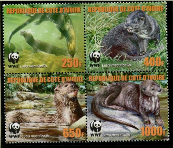 IVORY COAST - 2005 WWF 'SPOTTED NECKED OTTER' Block of 4 MNH [E7195]