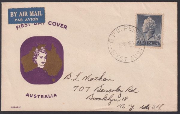 AUSTRALIA - 1955 QE2 1/0½d BLUE GUTHRIE FDC SG 282 VFU [D9552]