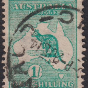 AUSTRALIA - 1913 ROO 1st Wmk 1/- GREEN  SG 11 GU Cv $35 [D9783]