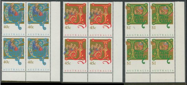 AUSTRALIA - 1993 'CHRISTMAS' Set of 3 Corner Blocks MNH [C3510]