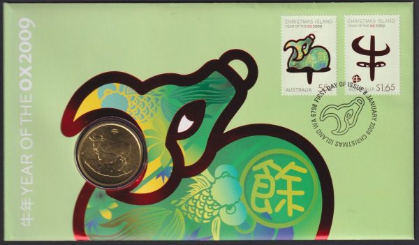 CHRISTMAS ISLAND - 2009 'YEAR OF THE OX' PNC Perth Mint $1 Coin [E0443]