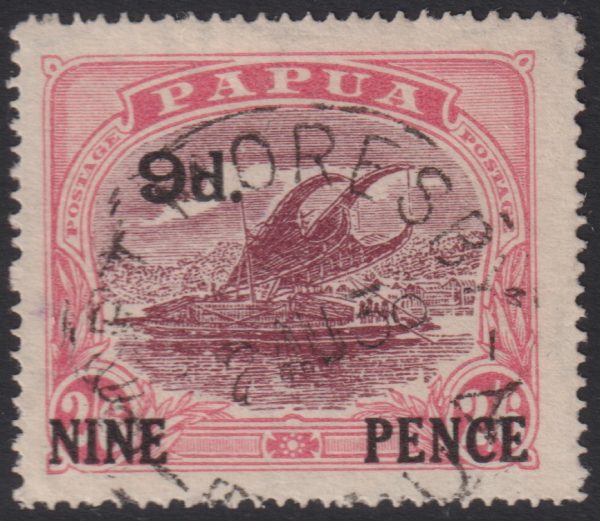 PAPUA 1931 Lakatois 9d on 2/6d MAROON & PINK O/Print SG Ø123 VFU Cv £30 [E0241]