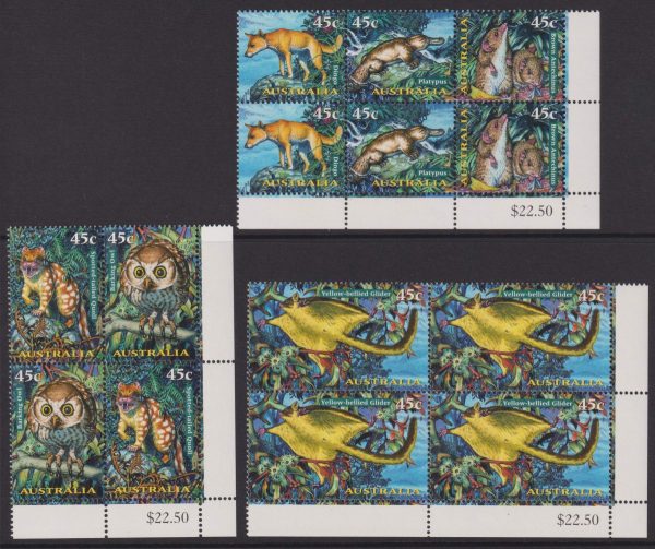 AUSTRALIA - 1997 'CREATURES OF THE NIGHT' Set of 6 in corner blocks MNH [C3512]