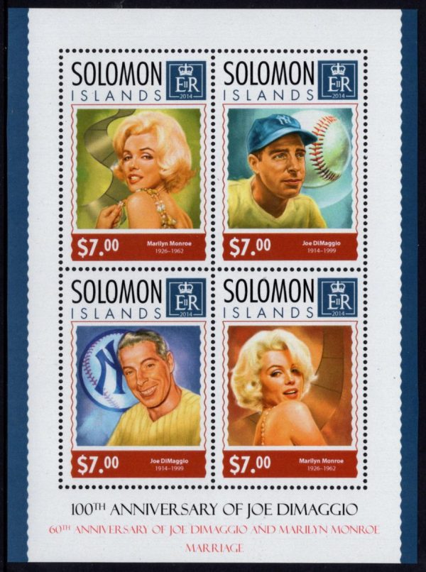 SOLOMON ISLANDS - 2014 'JOE DI MAGGIO AND MARILYN MONROE' Miniature Sheet MNH [E0812]