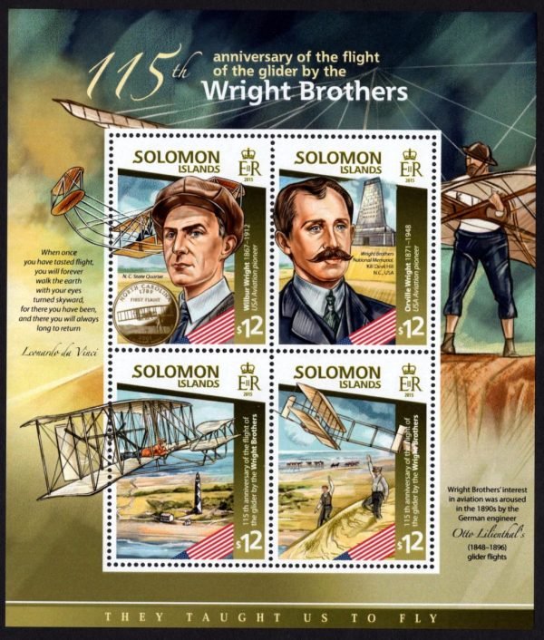 SOLOMON ISLANDS - 2015 '115TH ANNIVERSARY OF THE FLIGHT OF THE GLIDER BY THE WRIGHT BROTHERS' Miniature Sheet MNH [E0907]