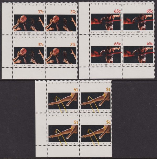 AUSTRALIA - 1988 Set to $1 SEOUL OLYMPICS Blocks X4 SG 1154/56 MNH Cv £6 [E1593]