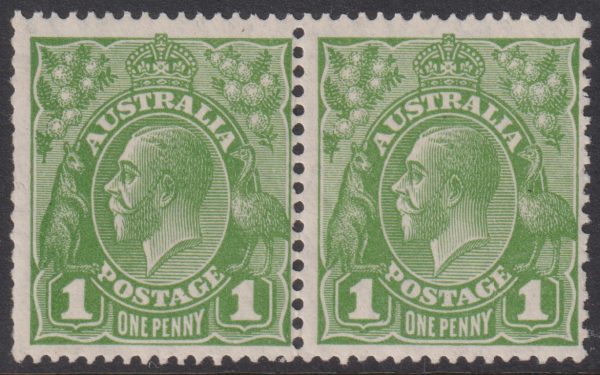 AUSTRALIA - 1928 KGV SM Wmk 1d 'GREEN' Die 1/2 Pair SG 95/b MNH Cv $150 [E2786]