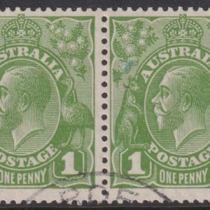 AUSTRALIA - 1928 KGV SM Wmk 1d 'GREEN' Die 1/2 Pair SG 95/b FU Cv $250 [E2787]