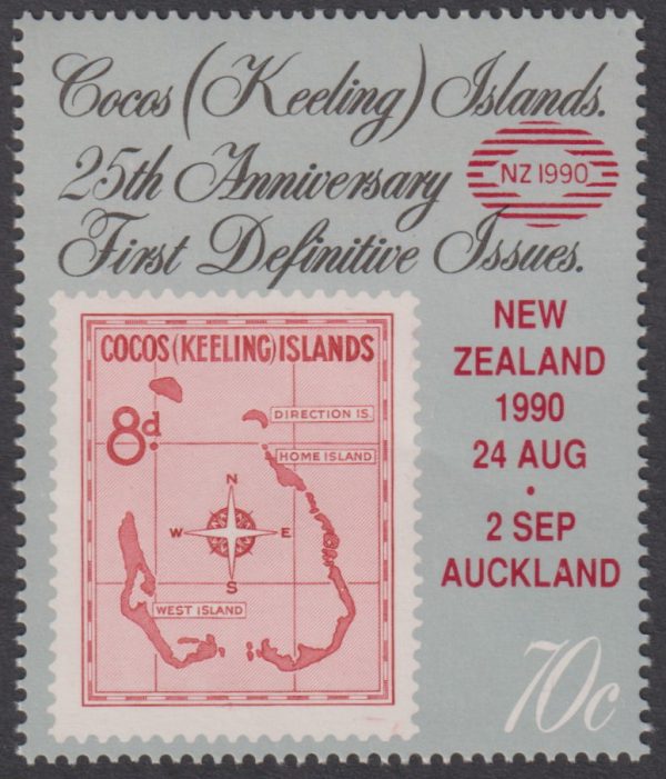 COCOS (KEELING) ISLANDS - 1990 '25th ANNIVERSARY of 1st DEFINITIVE 70c' New Zealand Exhibit Overprint MNH [E3239]