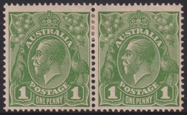 AUSTRALIA - 1928 KGV SM Wmk 1d 'GREEN' Die1/2 Pair SG 95 MH Cv $150 [E3209]