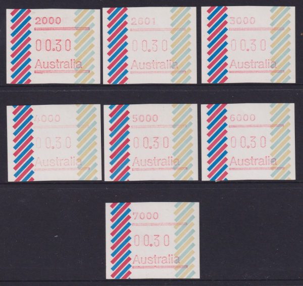 AUSTRALIA Barred FRAMAS  - 1984 $0.30 PC Set x7  BW 1023A/I MNH Cv $12 [E3674]
